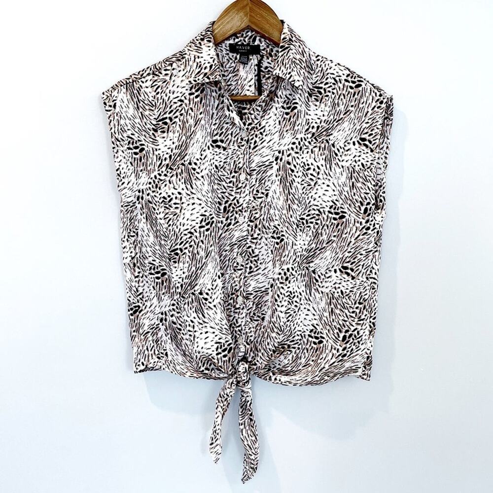 Haver. London  NEW Sleeveless Animal Print Tie Waist Blouse XS